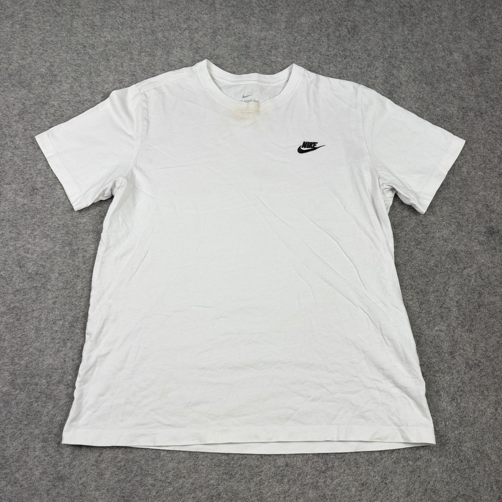 Nike T-Shirt Mens Large White Short Sleeve Embroidered Swoosh Logo Sports Casual